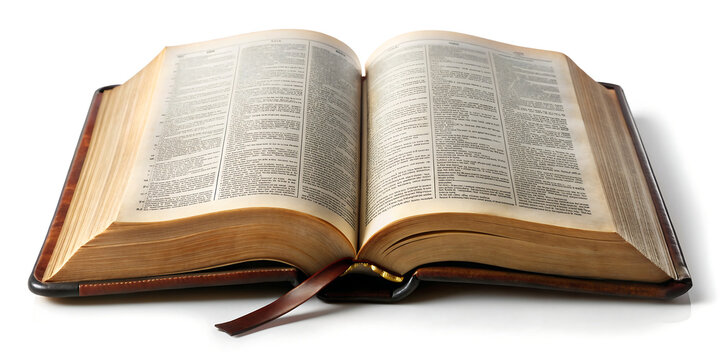 open bible on white background