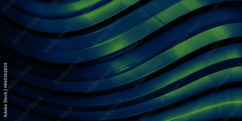 Poster abstract wave pattern with a gradient of green and blue colors on a black background for modern desi