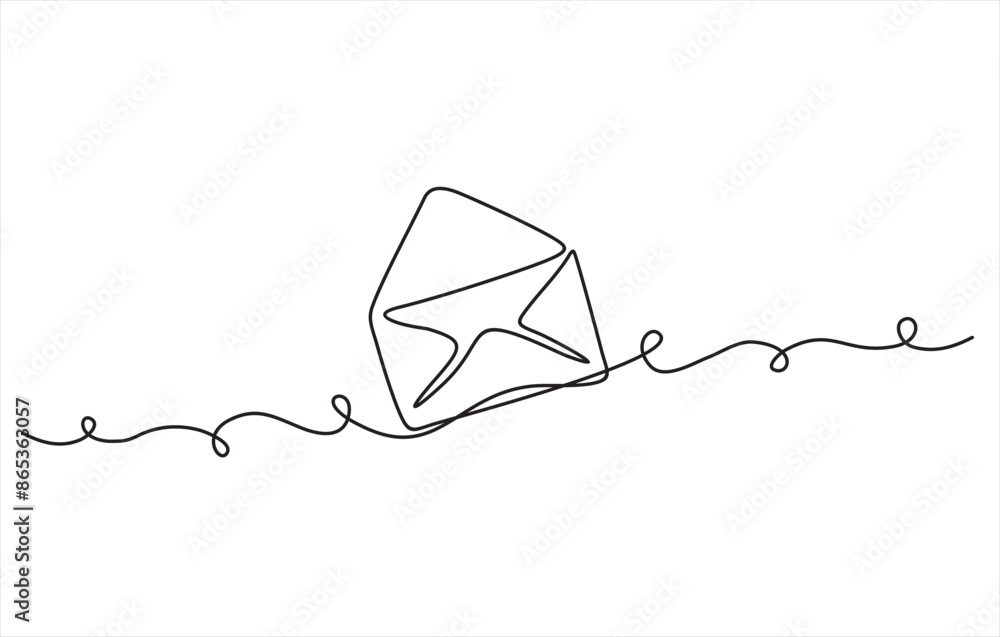 Poster continuous line drawing of open envelope with a letter. continuous line drawing of open envelope wit