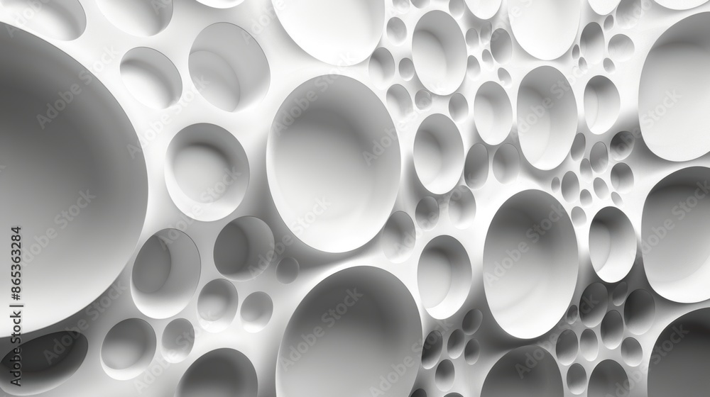 Poster a minimalist background with a pattern of overlapping circles in shades of white.