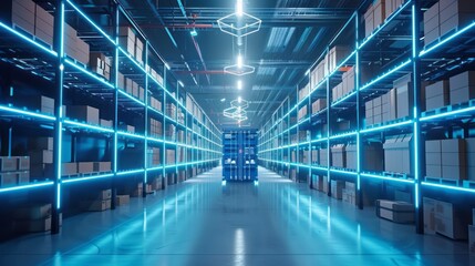 Obraz premium smart warehouse management system. digital high technology