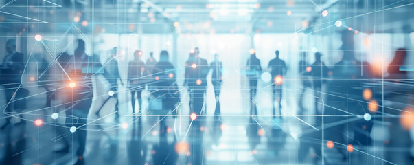 Abstract illustration of the people connected with lines in network. Social net connection concept.