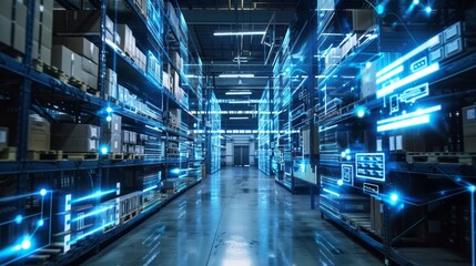 Obraz premium smart warehouse management system. digital high technology