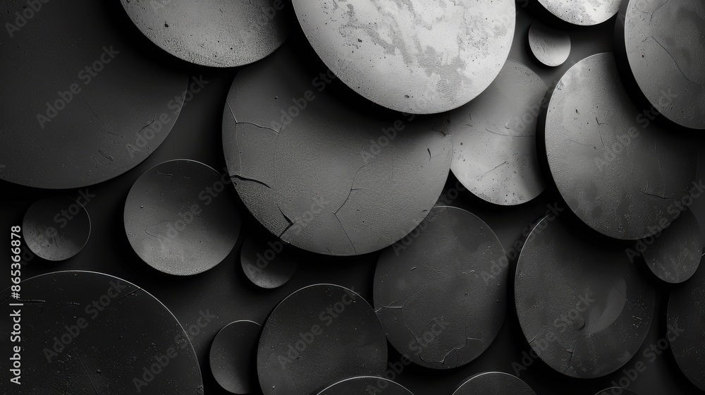 Poster a minimalist background with a pattern of overlapping circles in shades of black.
