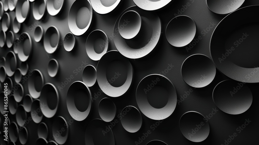 Poster a minimalist background with a pattern of overlapping circles in shades of black.