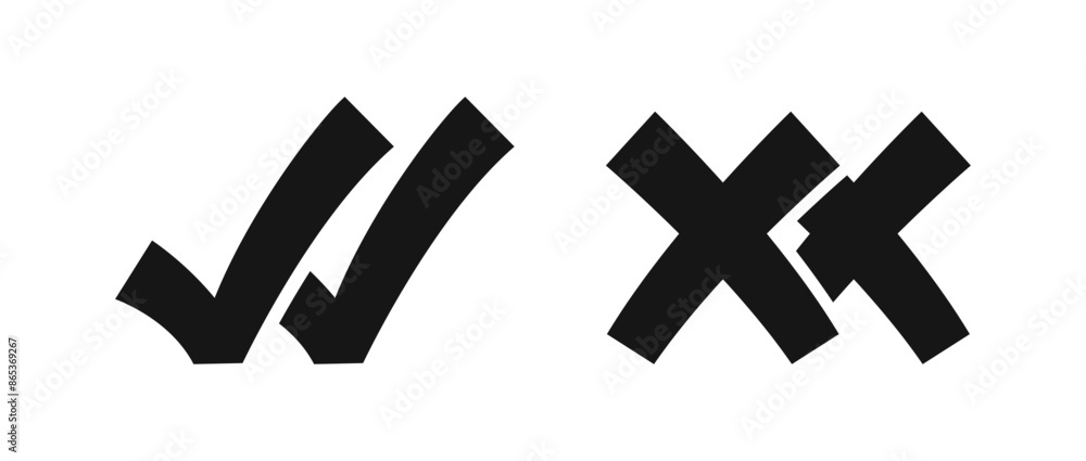 Poster double checkmark and cross vector icon set. correct and wrong icons.