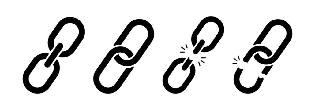 Chain vector icon set. Chains link breaking icons.