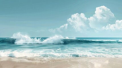 Obraz premium A serene beach scene with minimal elements, featuring gentle waves and a simple background, evoking relaxation and tranquility.