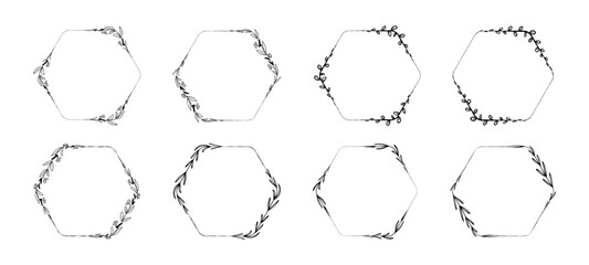 Floral frame vector set. Branch with leaves frames. Botanical wreath collection.