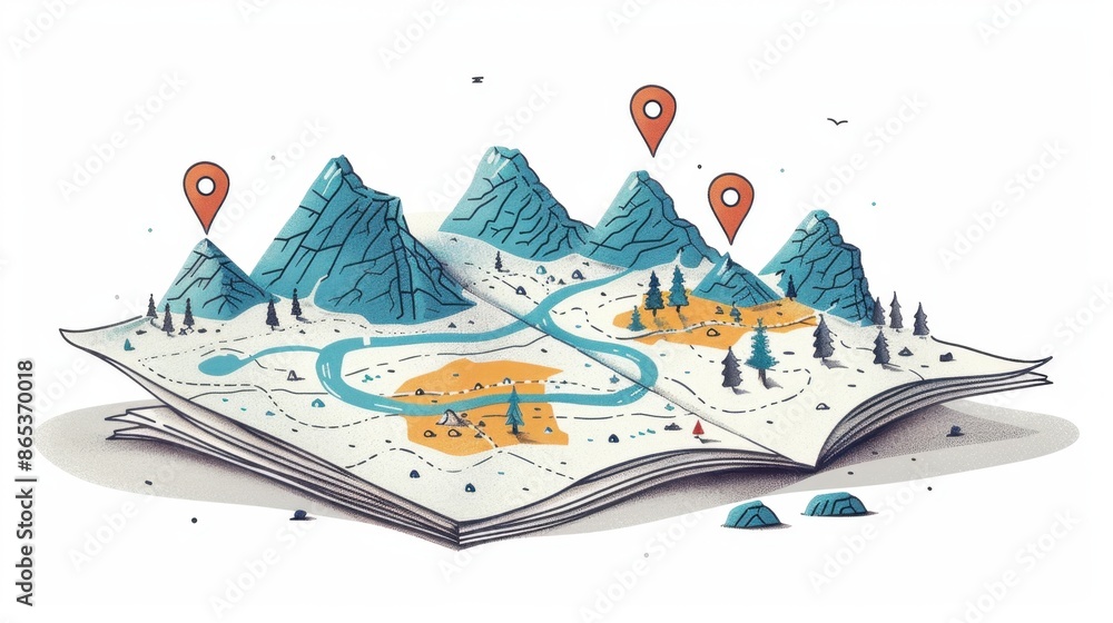Poster minimalist guidebook illustration with a focus on simplicity, representing travel planning and explo