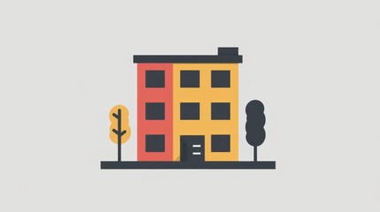 A simple hotel building icon with minimal details, symbolizing hospitality and comfort in a clean, modern design.