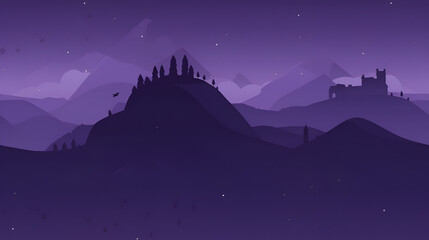 Naklejka premium Minimalist Dark Purple Night Landscape