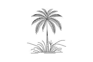 Fototapeta premium A collection of black palm tree silhouettes set against a white background, ideal for designs on posters, banners, and promotional materials. Vector illustration.