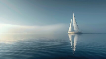 Obraz premium A sleek sailboat in minimalist style, sailing smoothly on serene waters, highlighting the beauty of simplicity and the peacefulness of a solitary voyage.