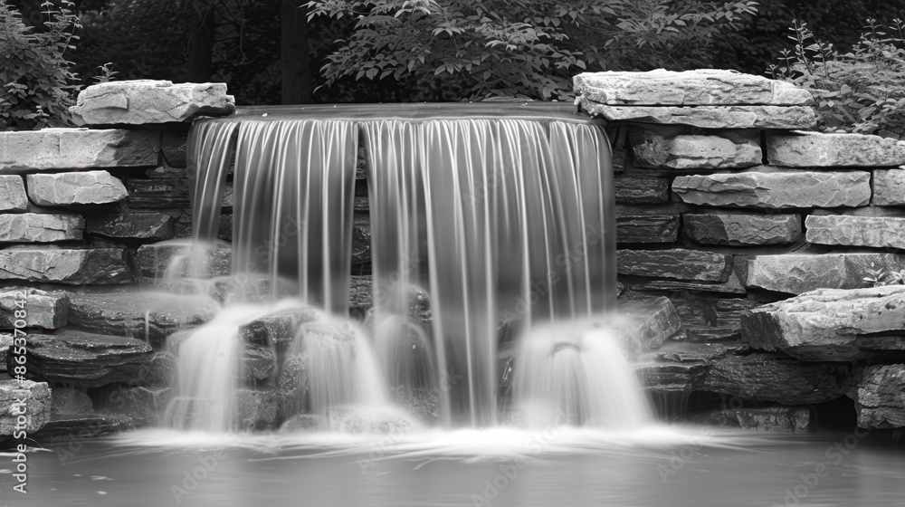 Poster a minimalist waterfall cascading over smooth rocks, captured in a simple, elegant composition. the c