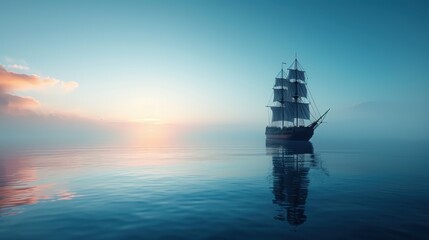 Obraz premium A minimalist image of a ship's silhouette against a vast, open sea. The simplicity of the composition conveys the freedom and adventure of a voyage.
