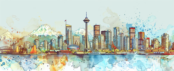 Hand_drawn_illustration._Color_panorama_of_the_Vancouver_City_Cityline_1