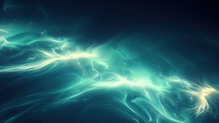 A minimalist depiction of the aurora borealis, with soft, flowing lights against a stark, dark sky.