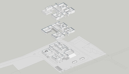 House building sketch architecture 3d rendering With gray background.