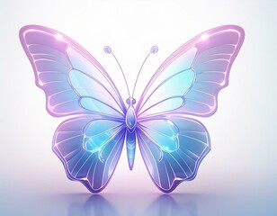 glass butterfly in soft cool gradient colors, isolated on white background