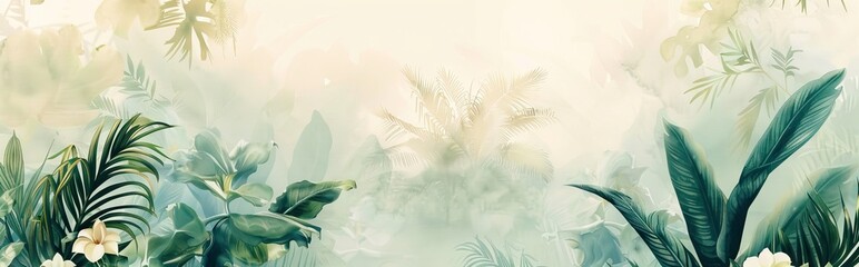 Abstract artistic background. Leaves, tropical, forest, palm. Textured background. Watercolor illustration. modern Art. Wall art, mural, wallpaper. AI generated illustration