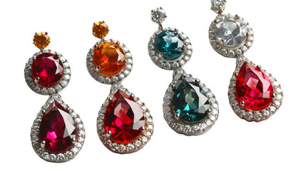 Fototapeta premium Earrings mockup with stud backs and gemstone accents, PNG file, transparent background, isolated on white