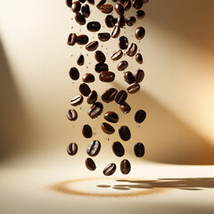 Obraz premium coffee beans falling in motion