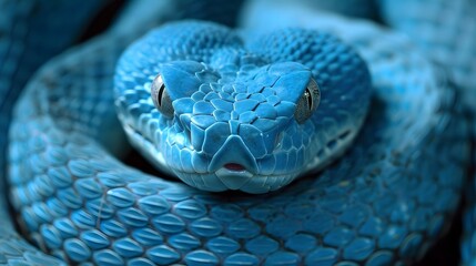 Fototapeta premium Blue viper snake closeup face. 