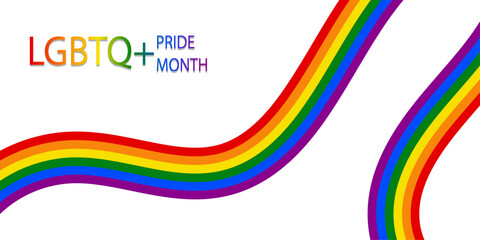 Vector banner with LGBTQ flag for Social media posts, stories, websites. LGBT rainbow symbol poster template. Sticker for the celebration of pride month. Pride Day. Vector illustration.