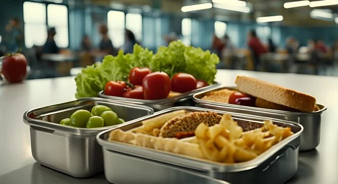 Healthy lunch in the school canteen.