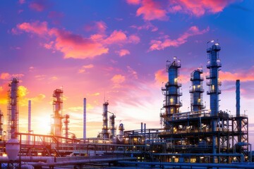 Fototapeta premium An oil refinery at sunset