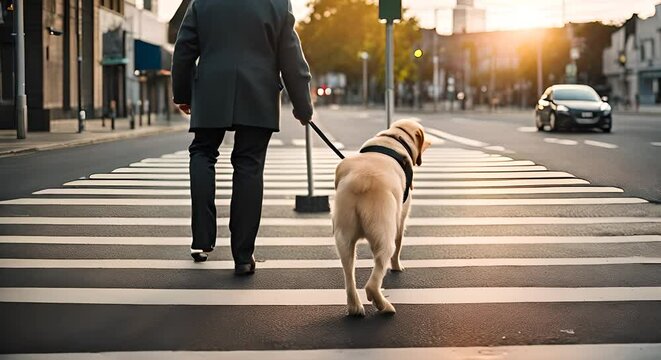 Senior man with an assistance dog or guide dog.