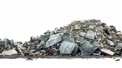 An artistic depiction of a contaminated waste site, illustrating the aftermath of irresponsible industrial practices. The pile consists of discarded chemicals, electronic waste, and other hazardous
