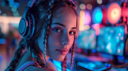 Fototapeta premium Futuristic Virtual Reality Gaming Experience - Generative AI
