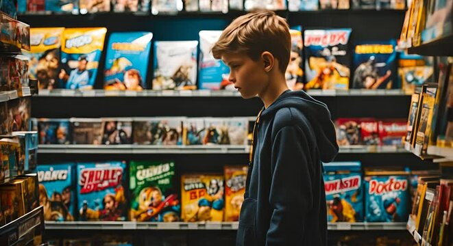 Boy in a comic store.