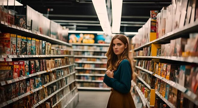 Woman in a comic book store.