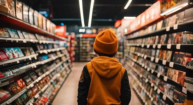 Boy in a video game store.