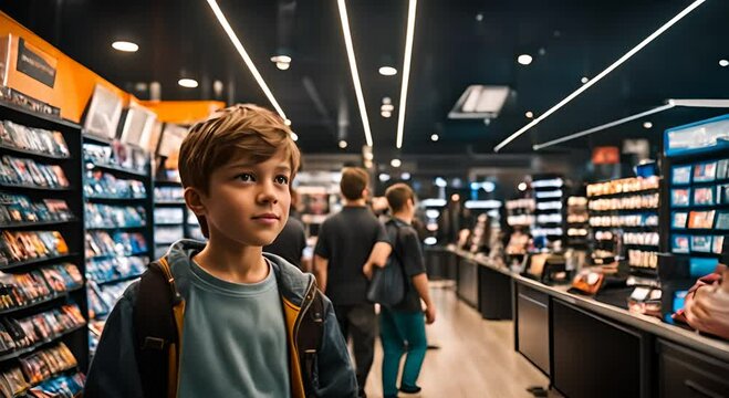 Boy in a video game store.