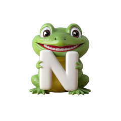 Fototapeta premium 3d cute Newt Cartoon holding letter N, kids book