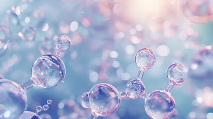 A macro shot of niacinamide molecules merging with skin cells, showing a smooth, hydrated complexion	
