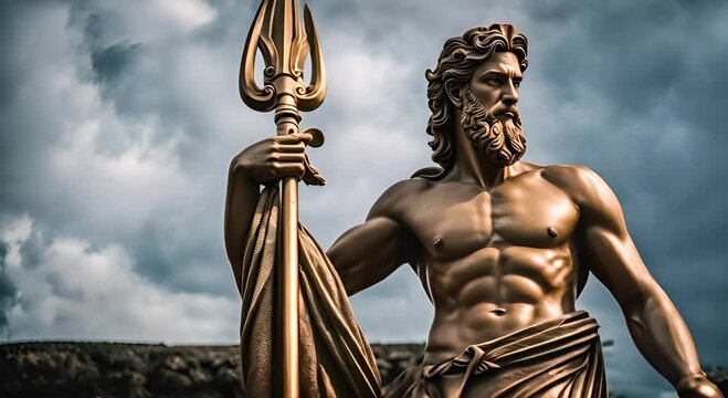 Greek god Poseidon in the sea.