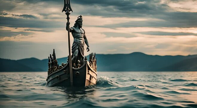 Greek god Poseidon in the sea.
