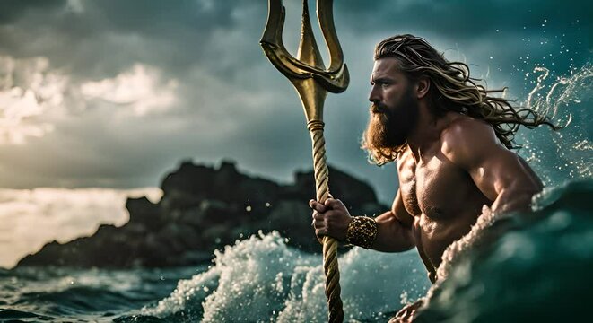 Greek god Poseidon in the sea.