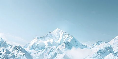 High-resolution image of a snowy mountain peak with a clear sky, creating an adventurous atmosphere, perfect for winter sports equipment or outdoor gear 