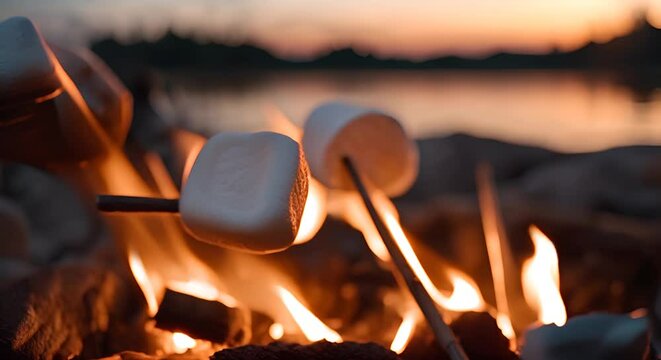 Cooking marshmallows on the bonfire.