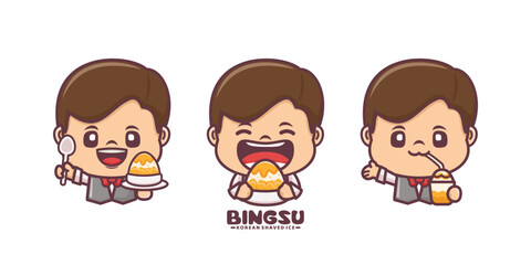 cartoon mascot design with korean shaved ice bingsu