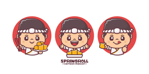 spring roll chef cartoon mascot, with different poses and expressions