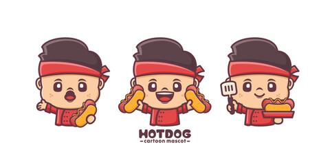 set mascot cartoon with hotdog