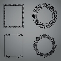 Set of decorative frames Elegant vector element for design in Eastern style, place for text. Floral black and gray borders. Lace illustration for invitations and greeting cards