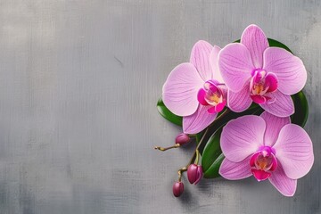 pink orchid on the grey background copy space
